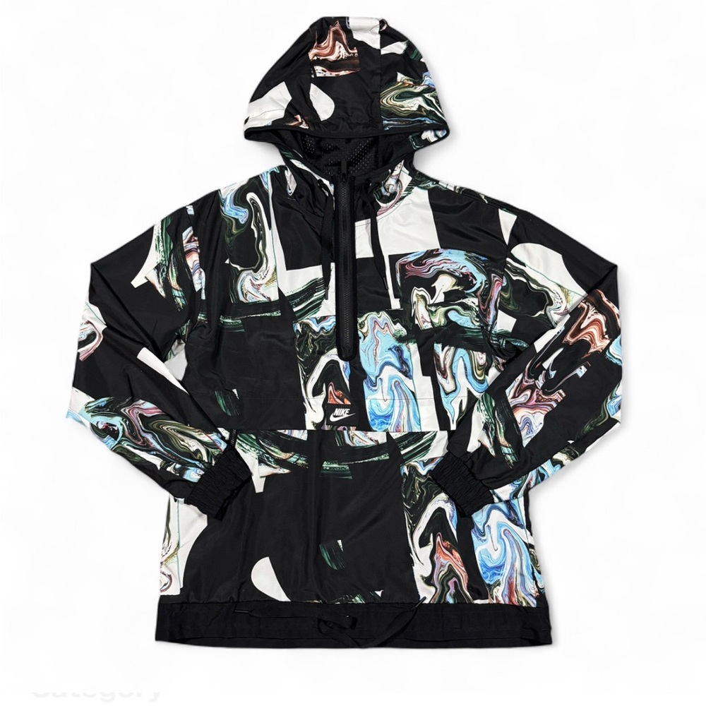 NIKE WOMENS MARBLE PRINT QUARTER-ZIP WINDBREAKER JACKET w/ DRAWSTRING